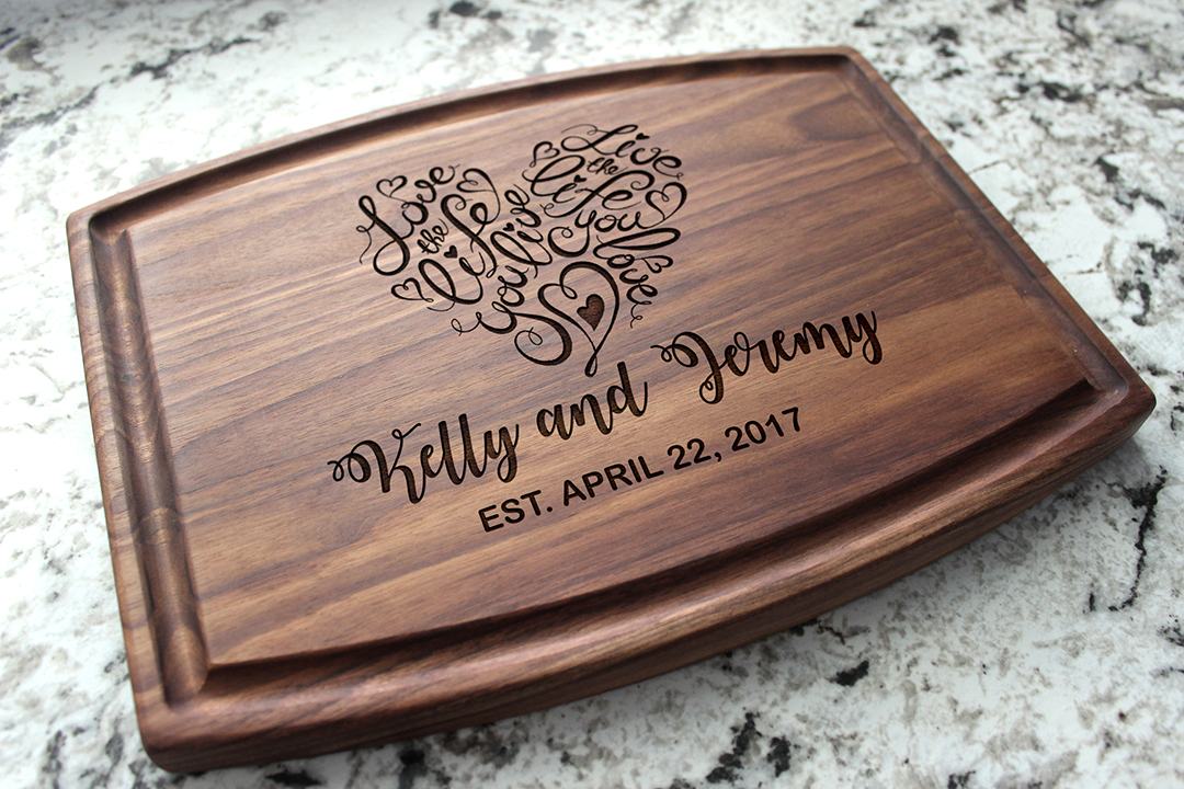 Personalized, Engraved Cutting Board with Cute Heart Design for Wedding or Engagement Gift #041 - Image 9