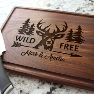 Personalized, Engraved Cutting Board with Wild and Free Deer Design for Birthday or Anniversary Gift #109