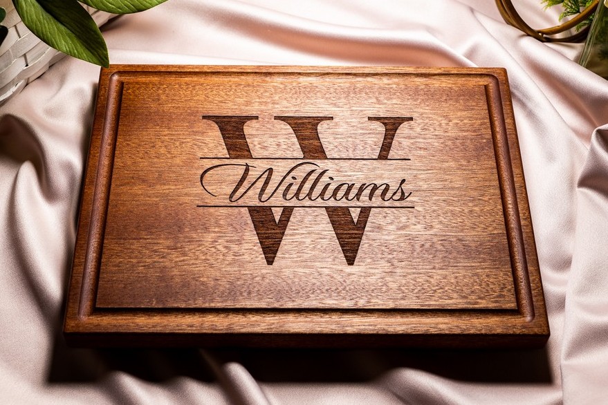 Personalized, Engraved Cutting Board with Minimalist Monogram Design for Wedding or Anniversary Gift #004 - Image 3