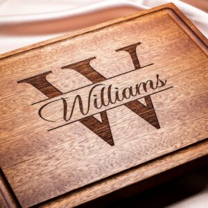 Personalized, Engraved Cutting Board with Minimalist Monogram Design for Wedding or Anniversary Gift #004
