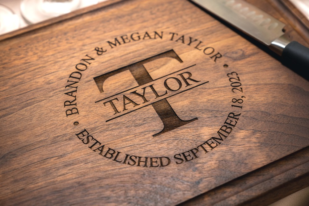 Personalized, Engraved Cutting Board with Classic Round Monogram Design for Housewarming or Wedding Gift #007 - Image 8