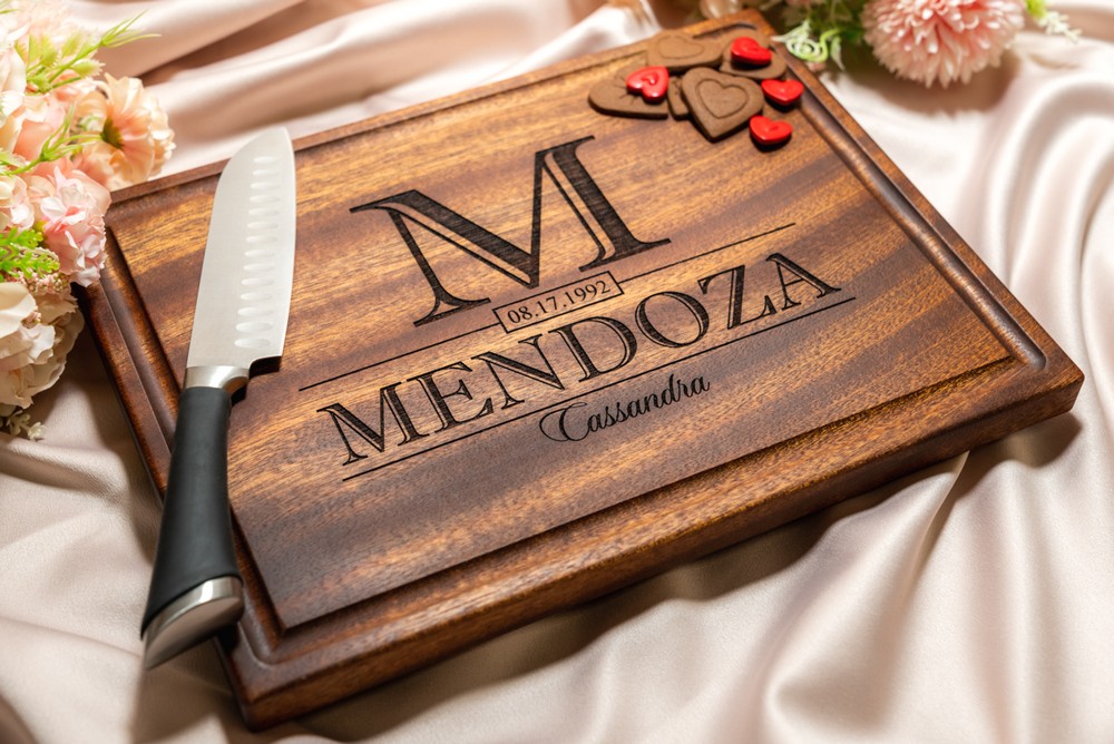 Personalized, Engraved Cutting Board with Classic Monogram Design for Wedding or Anniversary Gifts #015 - Image 8