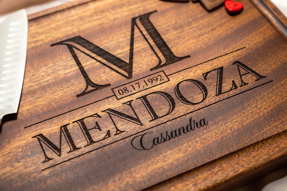 Personalized, Engraved Cutting Board with Classic Monogram Design for Wedding or Anniversary Gifts #015 - Image 9