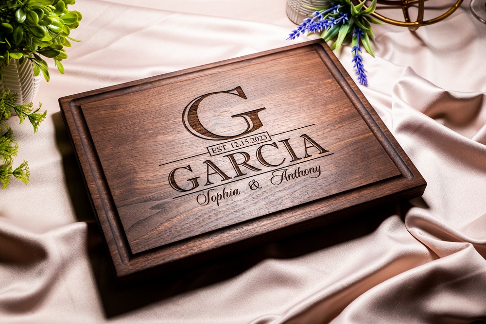 Personalized, Engraved Cutting Board with Classic Monogram Design for Wedding or Anniversary Gifts #015 - Image 2