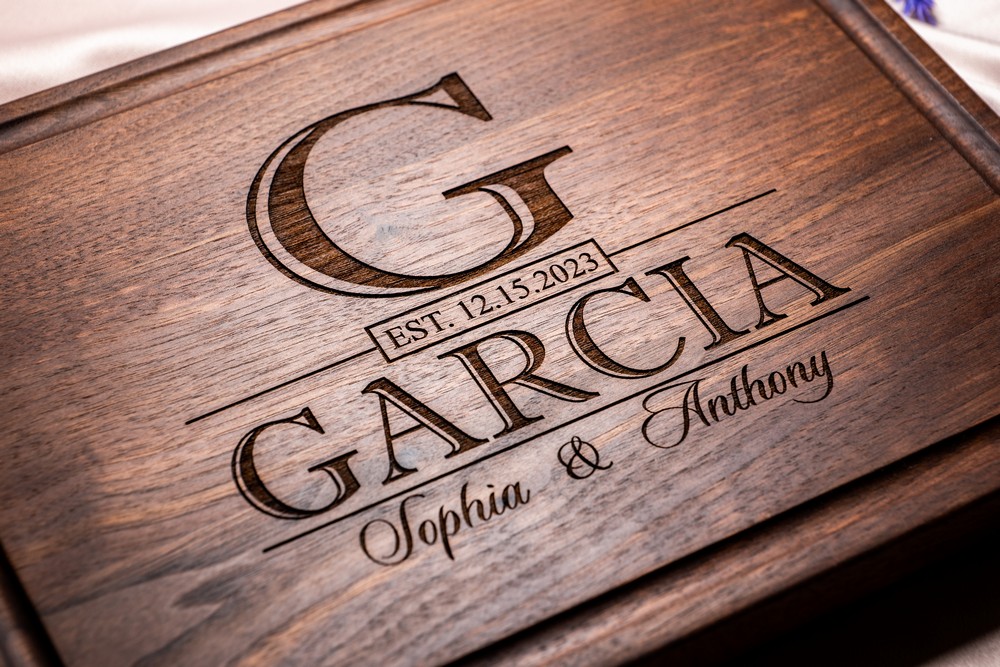 Personalized, Engraved Cutting Board with Classic Monogram Design for Wedding or Anniversary Gifts #015 - Image 3