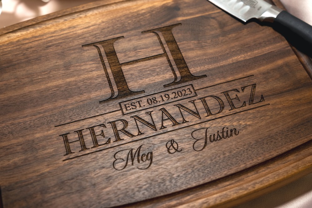 Personalized, Engraved Cutting Board with Classic Monogram Design for Wedding or Anniversary Gifts #015 - Image 11