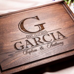 Personalized, Engraved Cutting Board with Classic Monogram Design for Wedding or Anniversary Gifts #015