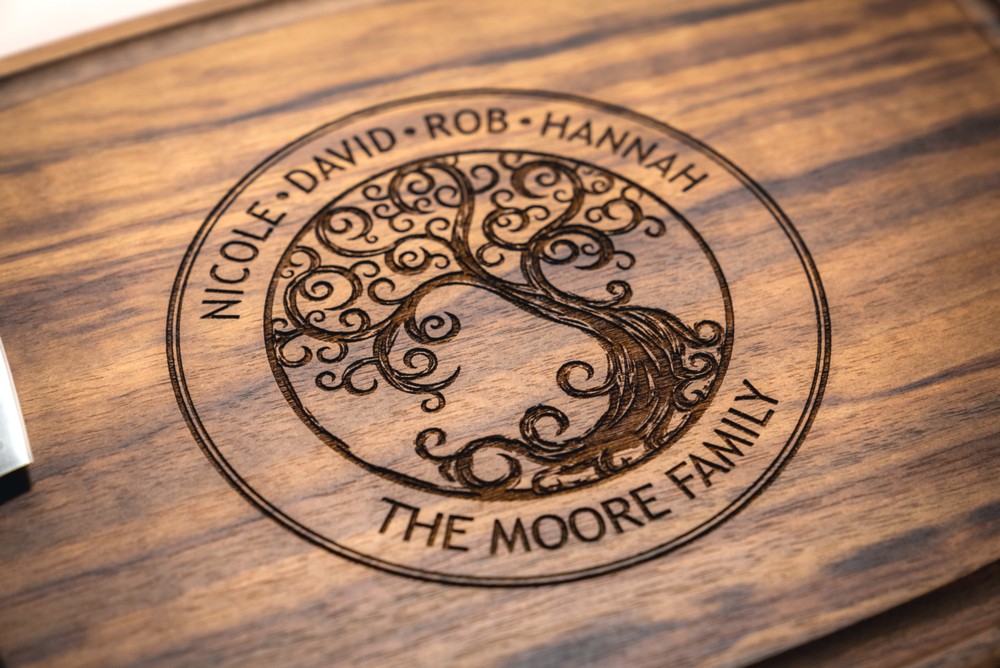 Personalized, Engraved Cutting Board with Natural Family Tree Design for Housewarming or Wedding Gift #025 - Image 3