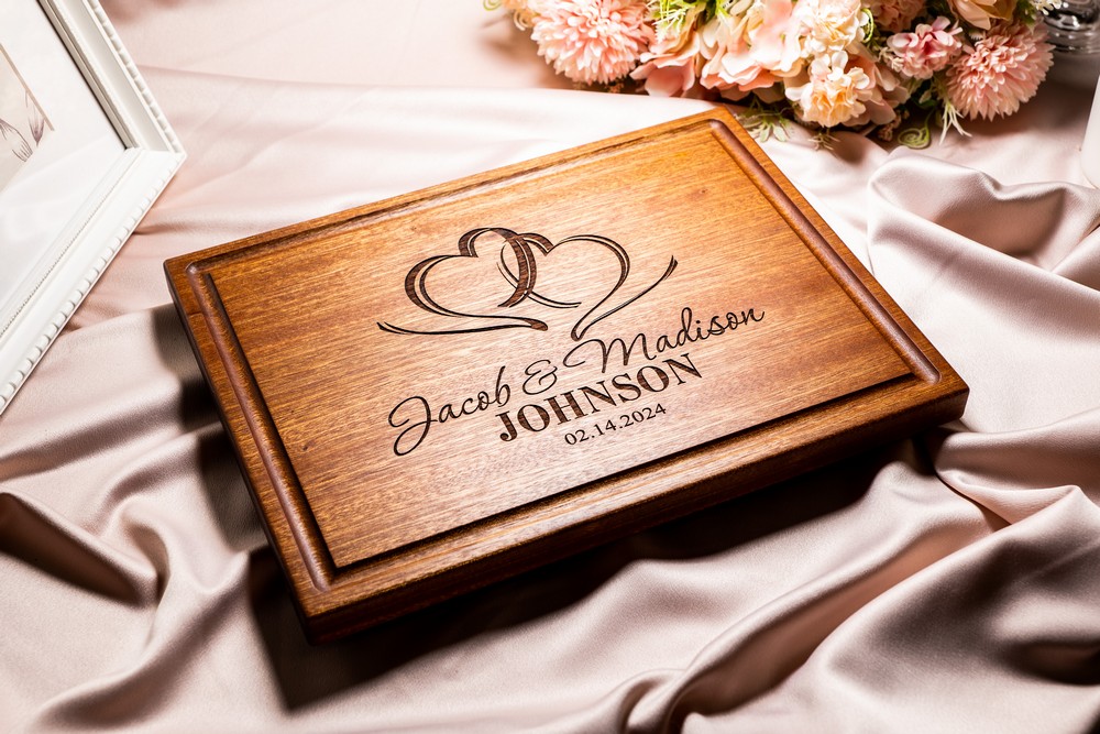 Personalized, Engraved Cutting Board with Romantic Heart Design for Wedding or Engagement Gift #027 - Image 2
