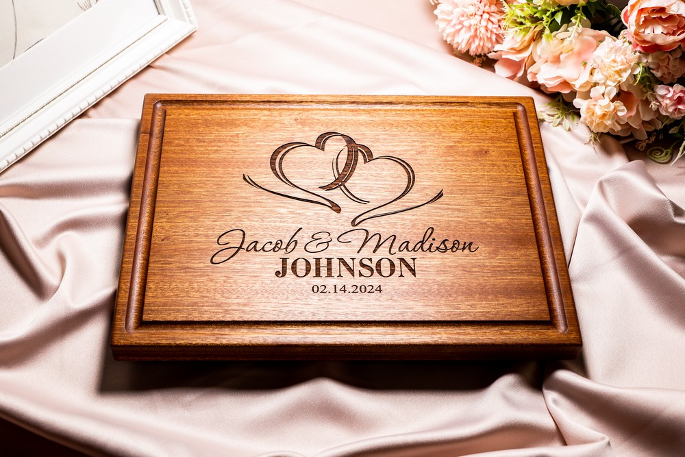Personalized, Engraved Cutting Board with Romantic Heart Design for Wedding or Engagement Gift #027 - Image 4