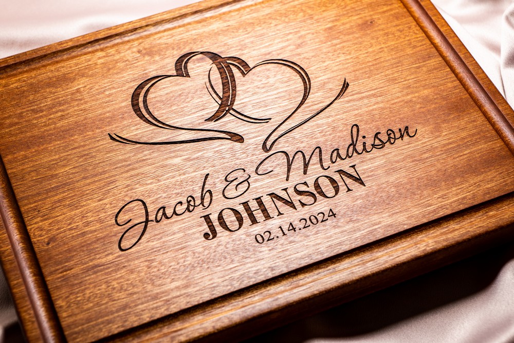 Personalized, Engraved Cutting Board with Romantic Heart Design for Wedding or Engagement Gift #027 - Image 3