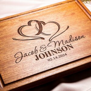 Personalized, Engraved Cutting Board with Romantic Heart Design for Wedding or Engagement Gift #027