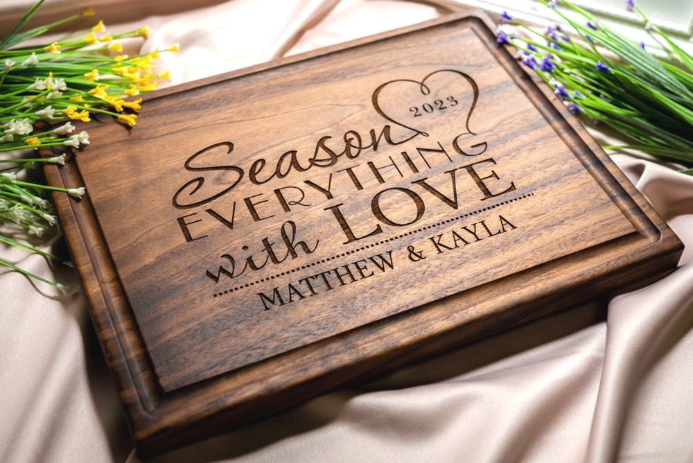Personalized, Engraved Cutting Board with Cute Family Design, Custom Gift for Wedding or Anniversary #032 - Image 2