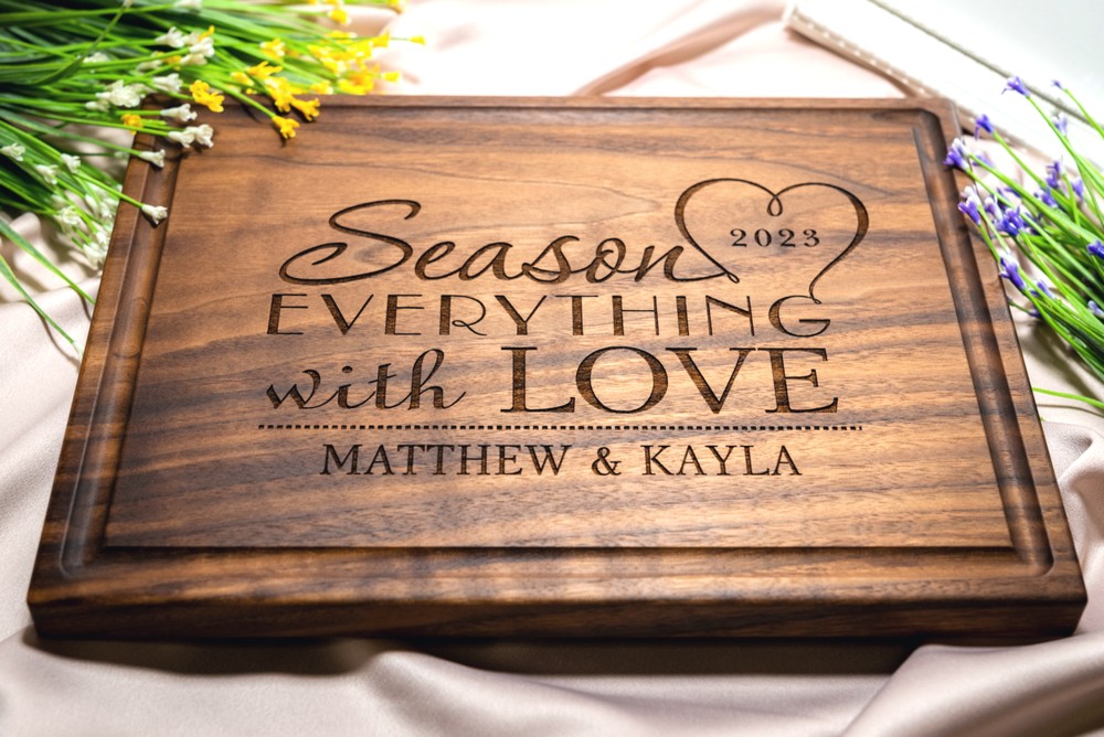 Personalized, Engraved Cutting Board with Cute Family Design, Custom Gift for Wedding or Anniversary #032 - Image 4