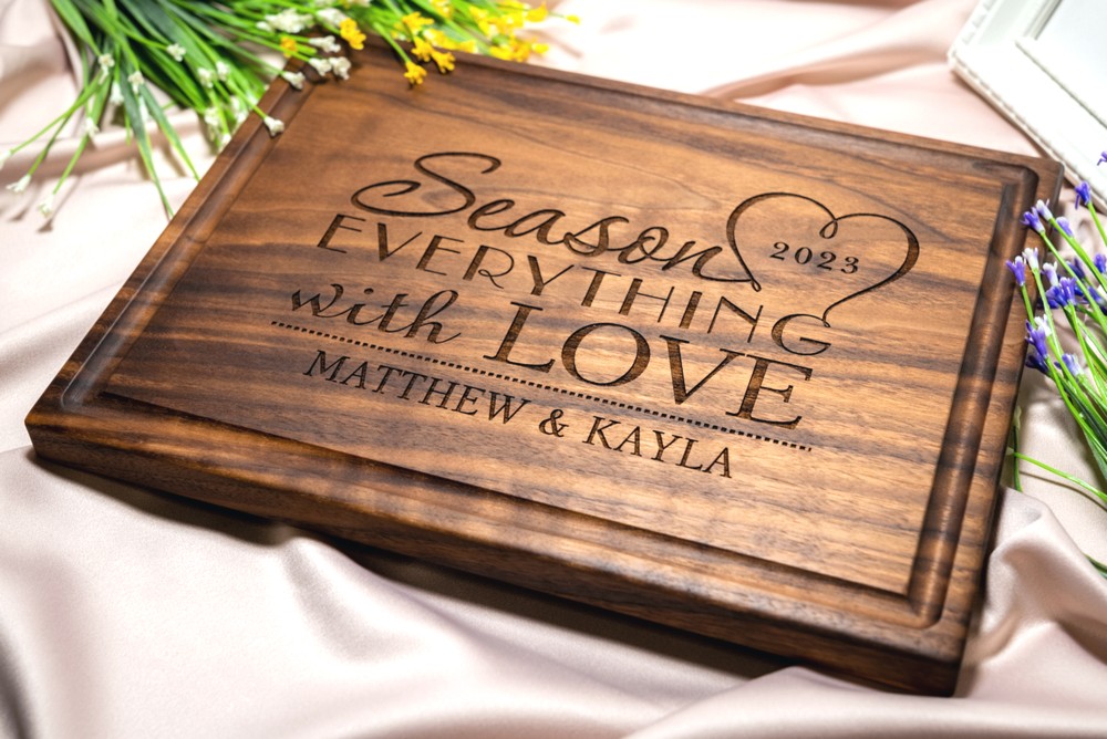 Personalized, Engraved Cutting Board with Cute Family Design, Custom Gift for Wedding or Anniversary #032 - Image 8