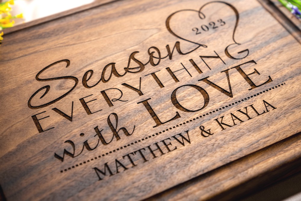 Personalized, Engraved Cutting Board with Cute Family Design, Custom Gift for Wedding or Anniversary #032 - Image 3