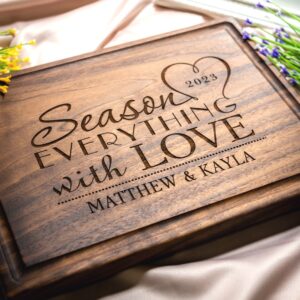 Personalized, Engraved Cutting Board with Cute Family Design, Custom Gift for Wedding or Anniversary #032