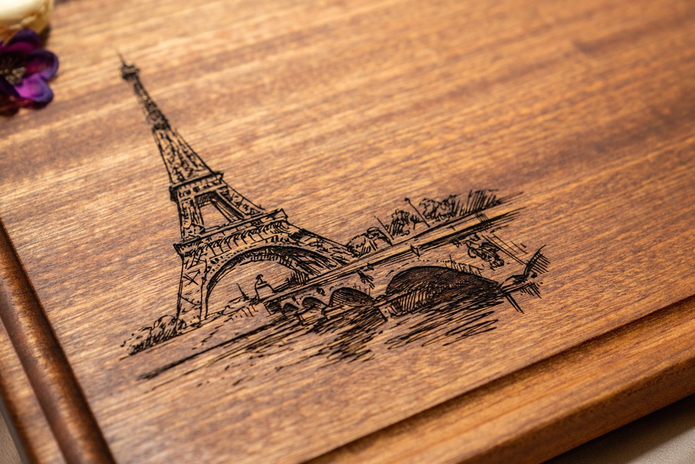 Personalized, Engraved Cutting Board with Paris and Eiffel Tower Design for Anniversary or Engagement Gift #047 - Image 10