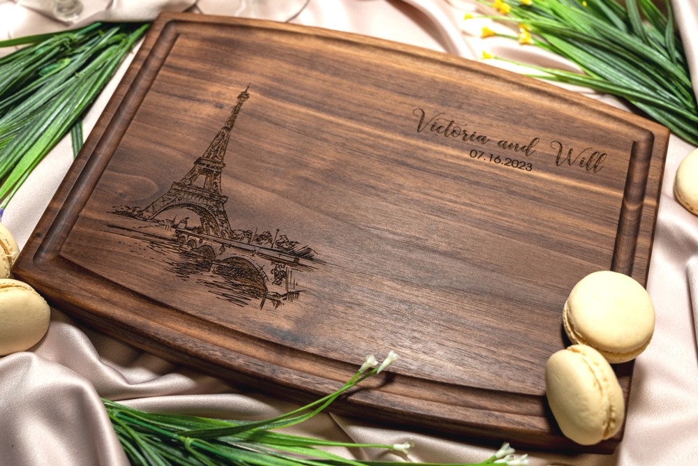 Personalized, Engraved Cutting Board with Paris and Eiffel Tower Design for Anniversary or Engagement Gift #047 - Image 8