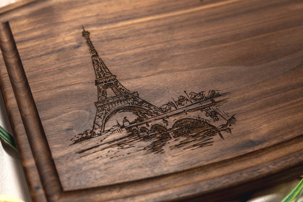 Personalized, Engraved Cutting Board with Paris and Eiffel Tower Design for Anniversary or Engagement Gift #047 - Image 3