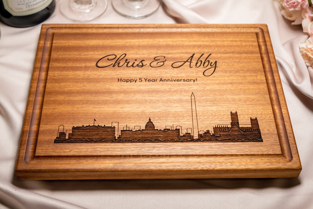 Personalized, Engraved Cutting Board with Modern City Skyline Design for Housewarming or Wedding Gift #050 - Image 4