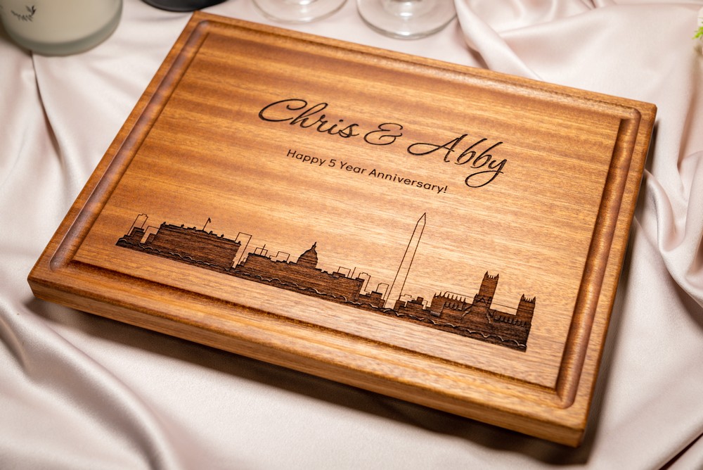 Personalized, Engraved Cutting Board with Modern City Skyline Design for Housewarming or Wedding Gift #050 - Image 8