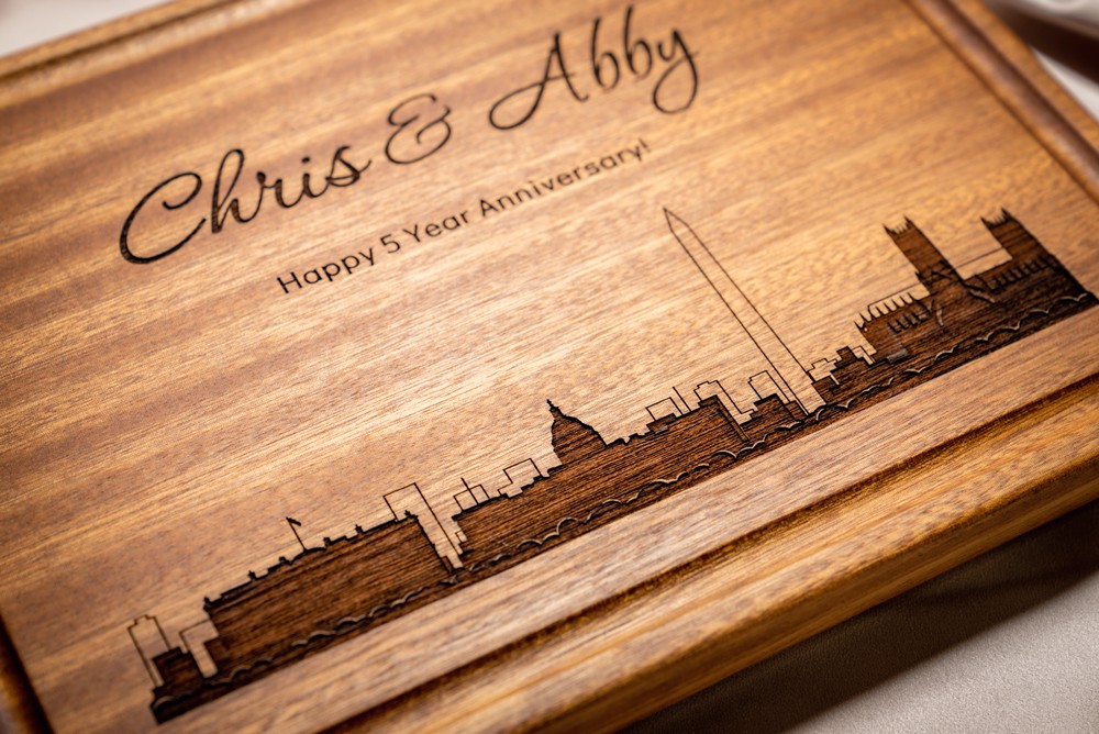 Personalized, Engraved Cutting Board with Modern City Skyline Design for Housewarming or Wedding Gift #050 - Image 3