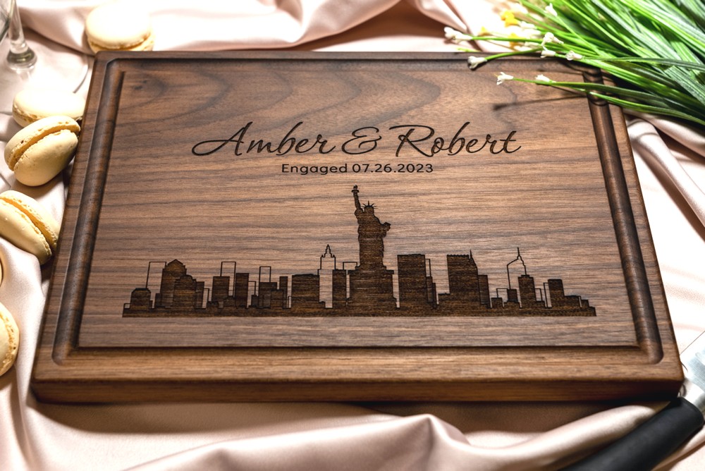 Personalized, Engraved Cutting Board with Modern City Skyline Design for Housewarming or Wedding Gift #050 - Image 4
