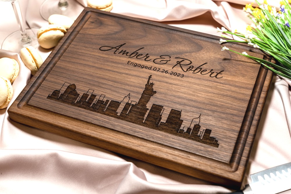 Personalized, Engraved Cutting Board with Modern City Skyline Design for Housewarming or Wedding Gift #050 - Image 8