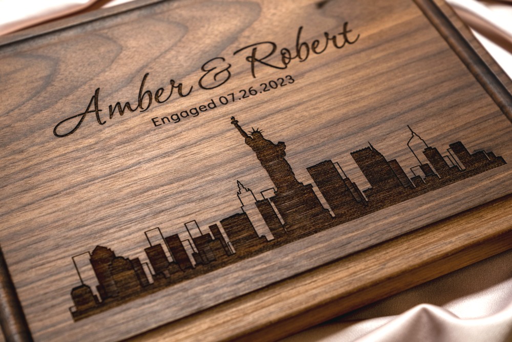 Personalized, Engraved Cutting Board with Modern City Skyline Design for Housewarming or Wedding Gift #050 - Image 3