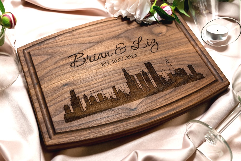 Personalized, Engraved Cutting Board with City Skyline Design for Housewarming or Wedding Gift #050 - Image 2