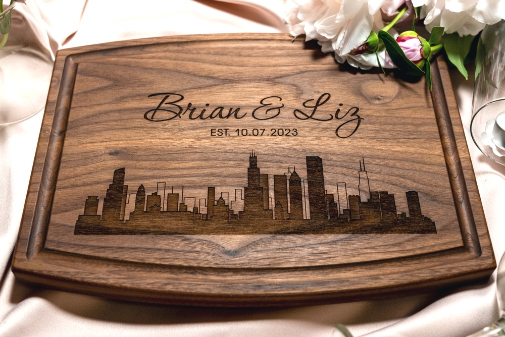 Personalized, Engraved Cutting Board with City Skyline Design for Housewarming or Wedding Gift #050 - Image 4