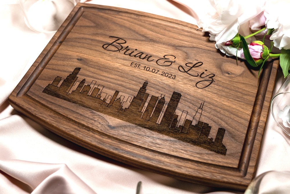 Personalized, Engraved Cutting Board with City Skyline Design for Housewarming or Wedding Gift #050 - Image 8