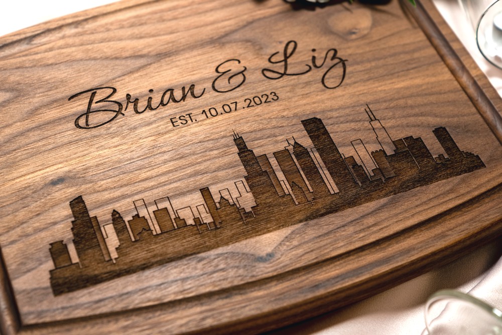 Personalized, Engraved Cutting Board with City Skyline Design for Housewarming or Wedding Gift #050 - Image 3