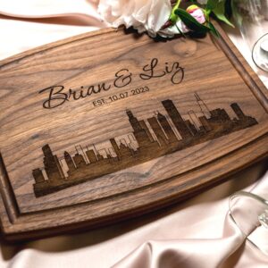 Personalized, Engraved Cutting Board with City Skyline Design for Housewarming or Wedding Gift #050