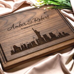 Personalized, Engraved Cutting Board with Modern City Skyline Design for Housewarming or Wedding Gift #050