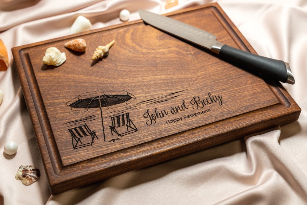 Personalized, Engraved Cutting Board with Beach Destination Design for Retirement or Wedding #051 - Image 2