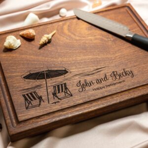 Personalized, Engraved Cutting Board with Beach Destination Design for Retirement or Wedding #051