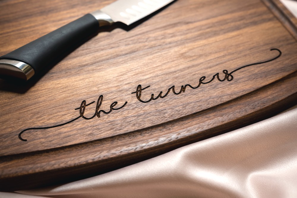 Personalized, Engraved Cutting Board with Minimalist Handwriting Design for Housewarming or Wedding #074 - Image 10
