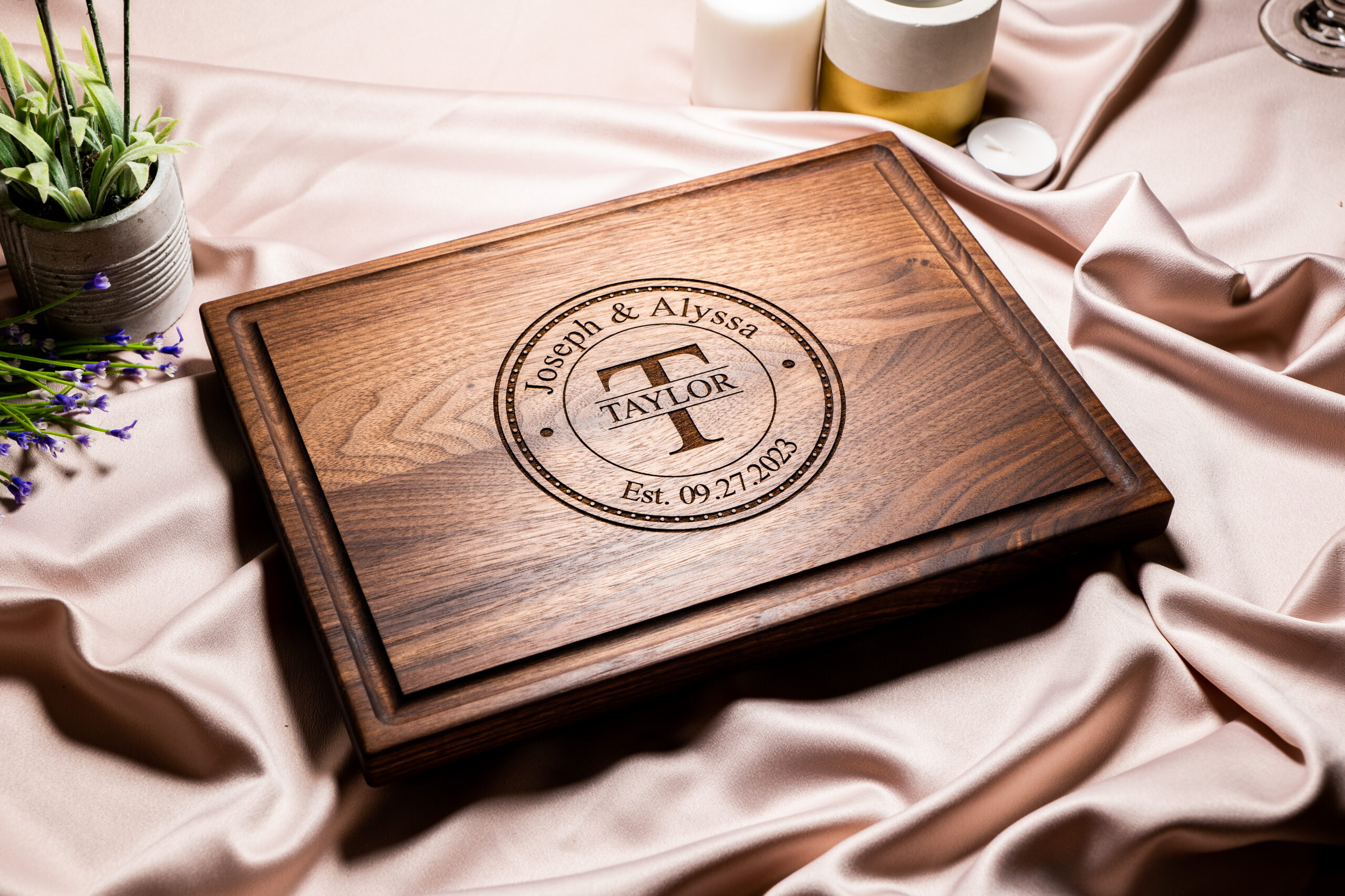 Personalized Cutting Board, Custom Wedding, Anniversary or Housewarming Gift Idea, Wood Engraved Charcuterie, for Couples, Family and Clients Initial Stamp Design #075 - Image 3