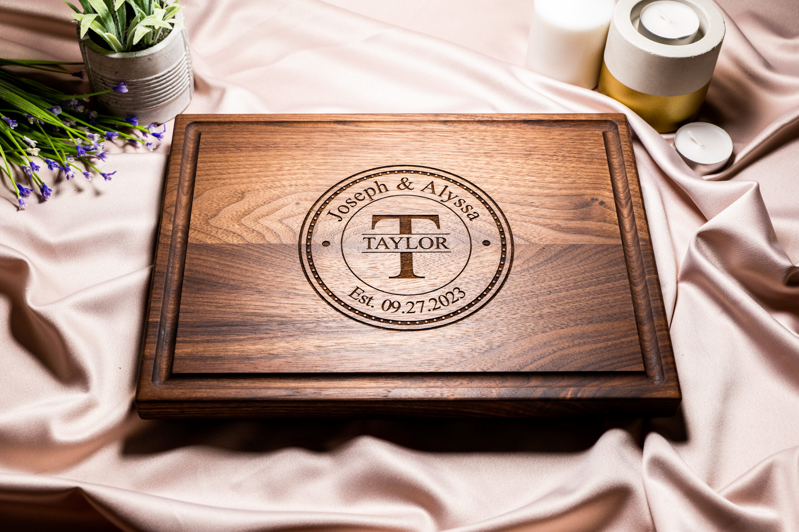 Personalized Cutting Board, Custom Wedding, Anniversary or Housewarming Gift Idea, Wood Engraved Charcuterie, for Couples, Family and Clients Initial Stamp Design #075 - Image 4