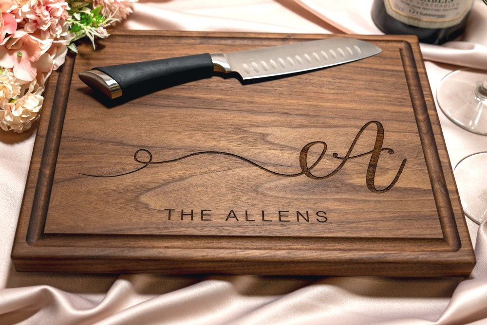 Personalized, Engraved Cutting Board with Minimalist Initial Monogram Design for Housewarming or Wedding #080 - Image 4