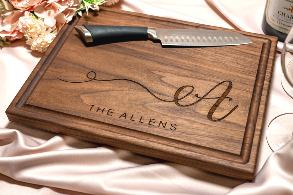 Personalized, Engraved Cutting Board with Minimalist Initial Monogram Design for Housewarming or Wedding #080 - Image 2
