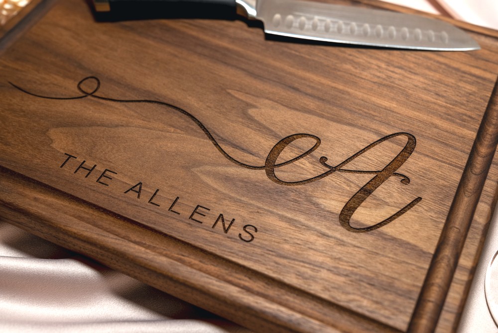 Personalized, Engraved Cutting Board with Minimalist Initial Monogram Design for Housewarming or Wedding #080 - Image 3