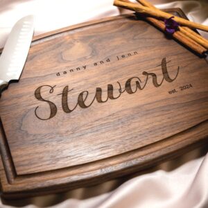 Personalized, Engraved Cutting Board with Minimalist Family Name Design for Housewarming or Wedding Gift #081