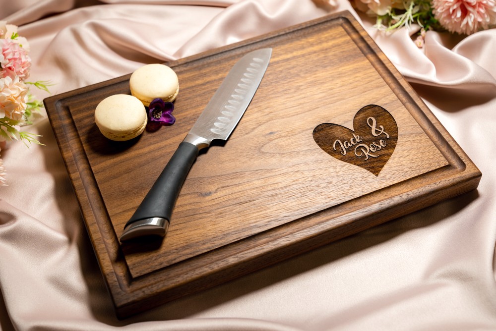 Personalized, Engraved Cutting Board with Heart and Couples Names Design for Anniversary or Engagement #085 - Image 2
