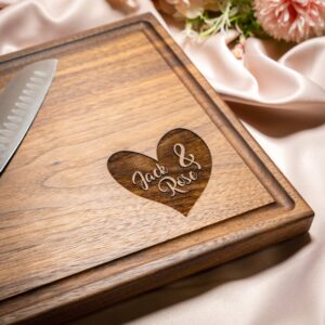 Personalized, Engraved Cutting Board with Heart and Couples Names Design for Anniversary or Engagement #085