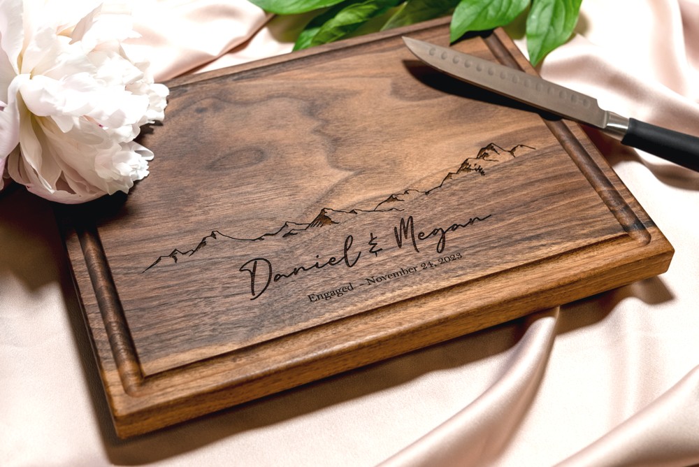 Personalized, Engraved Cutting Board with Minimalist Mountain Design for Housewarming or Wedding #103 - Image 2