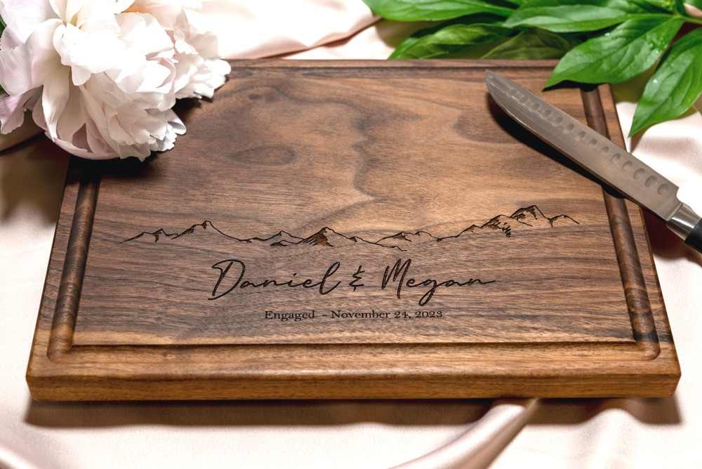 Personalized, Engraved Cutting Board with Minimalist Mountain Design for Housewarming or Wedding #103 - Image 4