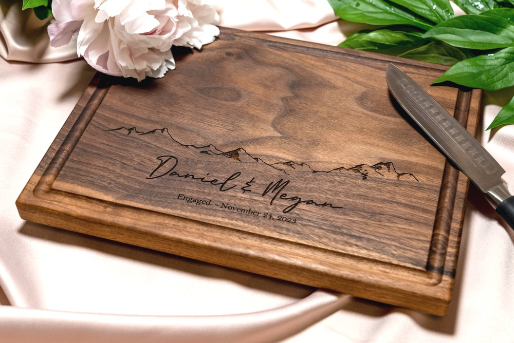 Personalized, Engraved Cutting Board with Minimalist Mountain Design for Housewarming or Wedding #103 - Image 8